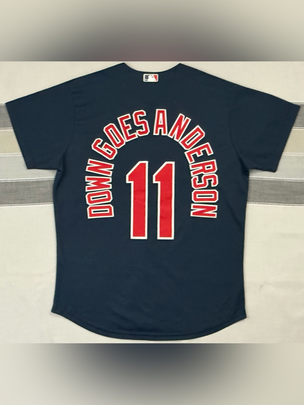 DOWN GOES ANDERSON Cleveland Guardians #11 Blue Custom Jersey Jose Ramirez Men M